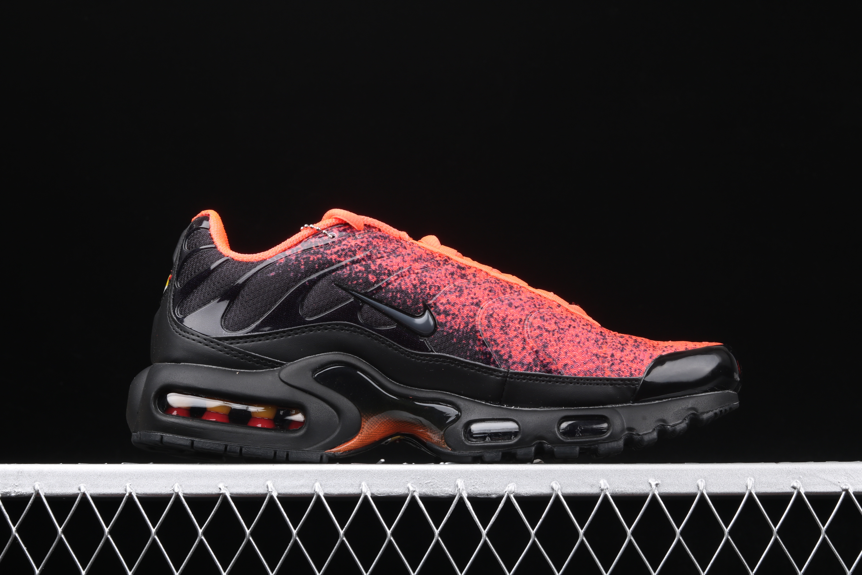 New Men Nike Air Max PLUS TXT Black Reddish Orange Running Shoes - Click Image to Close